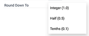 Bolus wizard screen in the Beetis app. Selection of insulin rounding: to whole units, halves, or tenths.