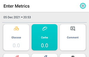 Input screen of the Beetis app with carbohydrates selected