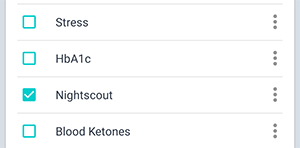 The 'Setting Metrics' screen. Nightscout metric selected from the list