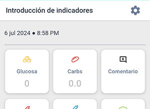 Pantalla de entrada de la aplicación Beetis con los carbohidratos seleccionados
