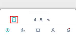 Внизу экрана ввода показателей приложения Beetis выделена иконка калькулятора и указаны рассчитанные углеводы.